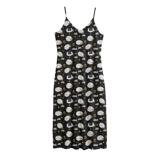 Sleeping Sheep Pattern Print Jersey Midi Cami Dress