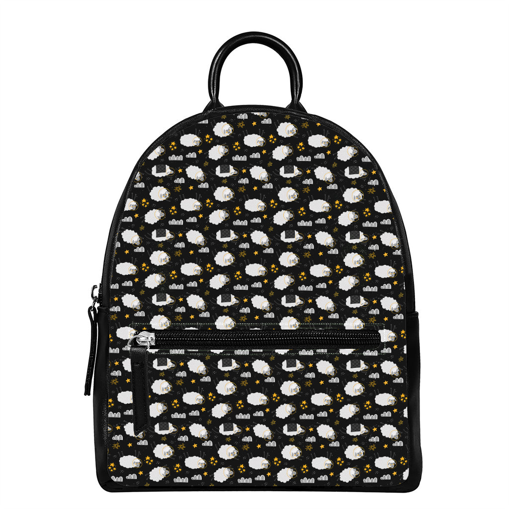 Sleeping Sheep Pattern Print Leather Backpack