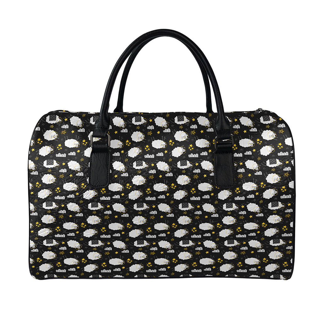 Sleeping Sheep Pattern Print Leather Duffle Bag