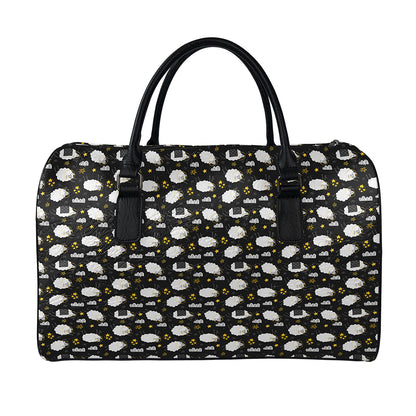 Sleeping Sheep Pattern Print Leather Duffle Bag