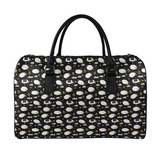 Sleeping Sheep Pattern Print Leather Duffle Bag