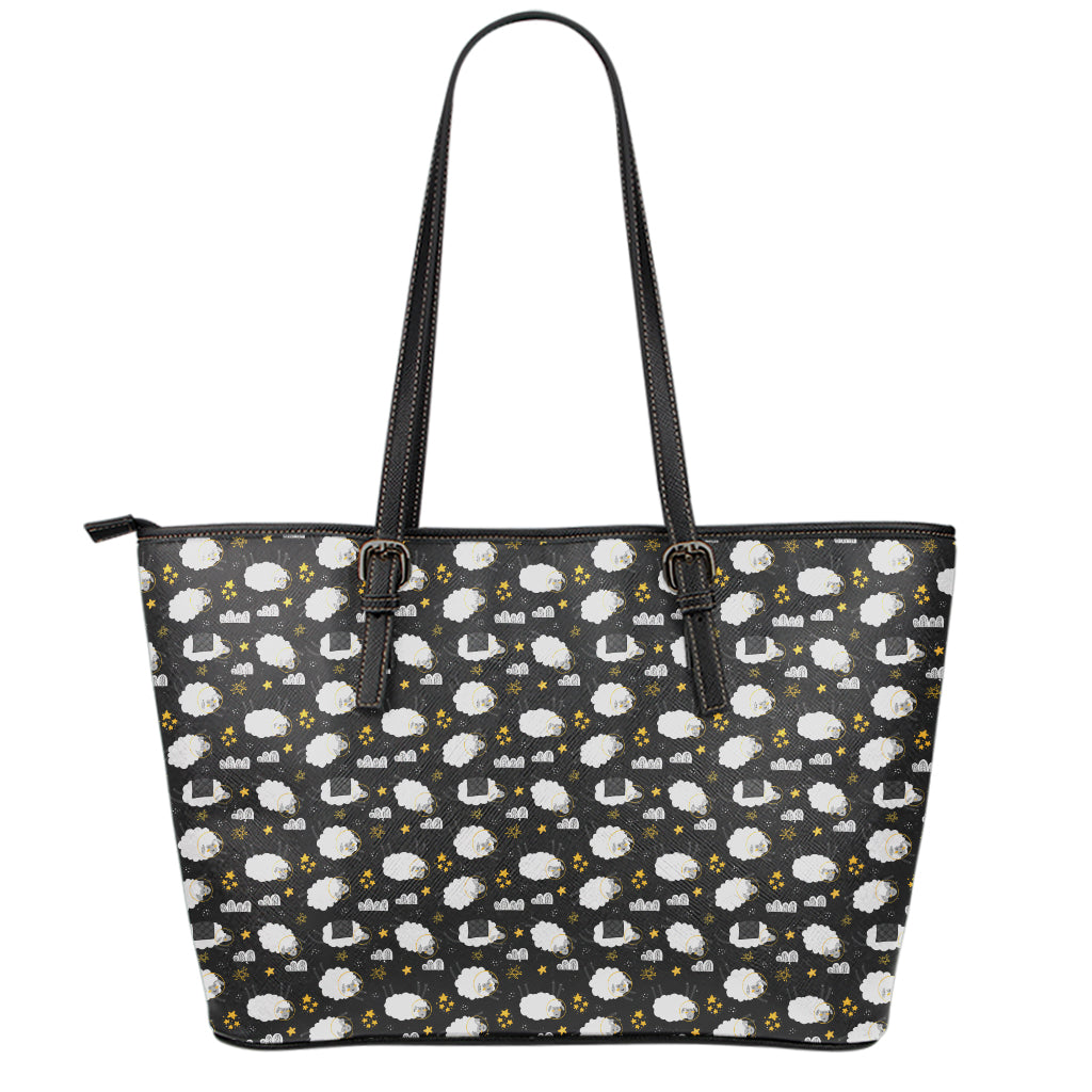Sleeping Sheep Pattern Print Leather Tote Bag