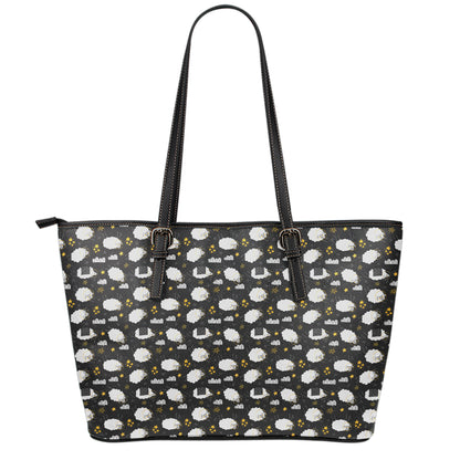 Sleeping Sheep Pattern Print Leather Tote Bag