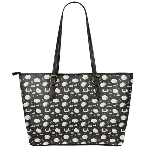 Sleeping Sheep Pattern Print Leather Tote Bag