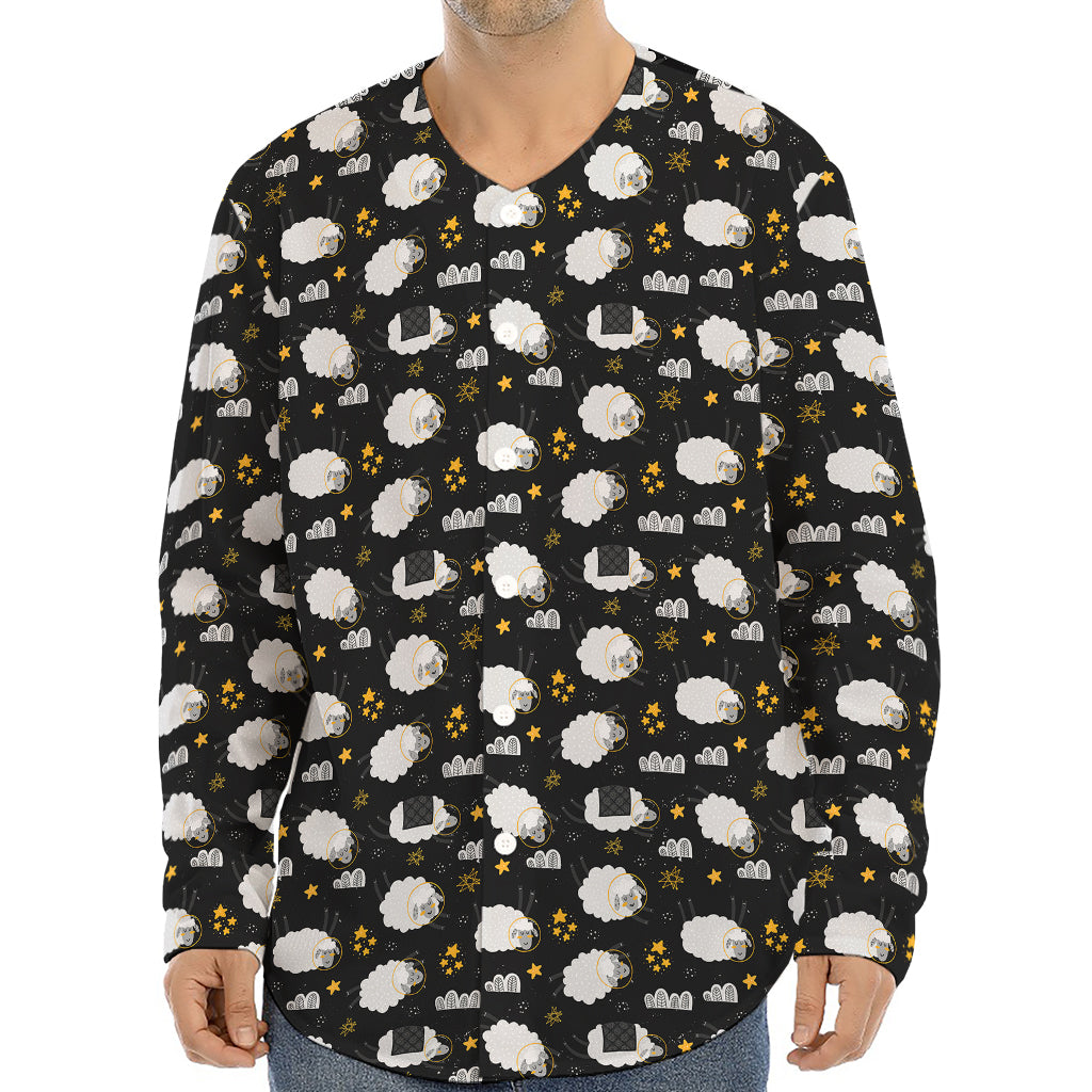 Sleeping Sheep Pattern Print Long Sleeve Baseball Jersey