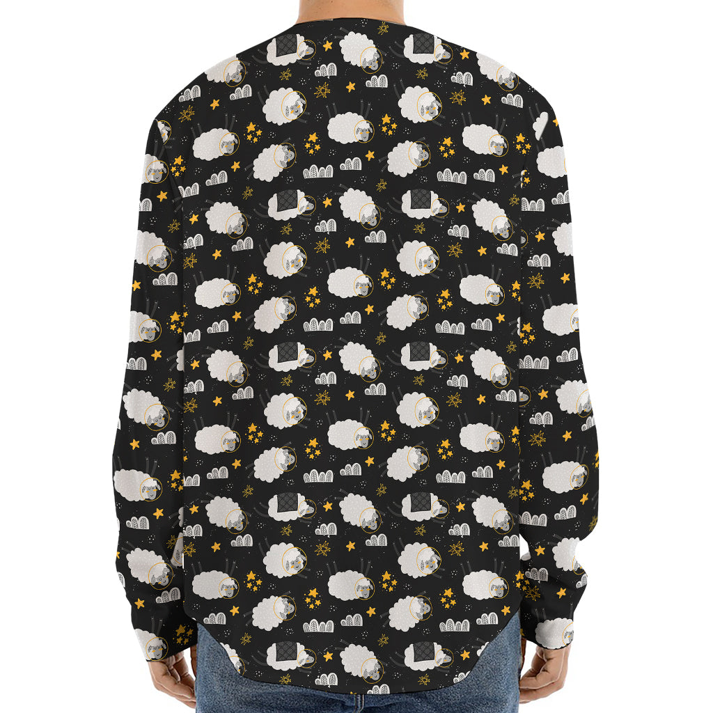 Sleeping Sheep Pattern Print Long Sleeve Baseball Jersey