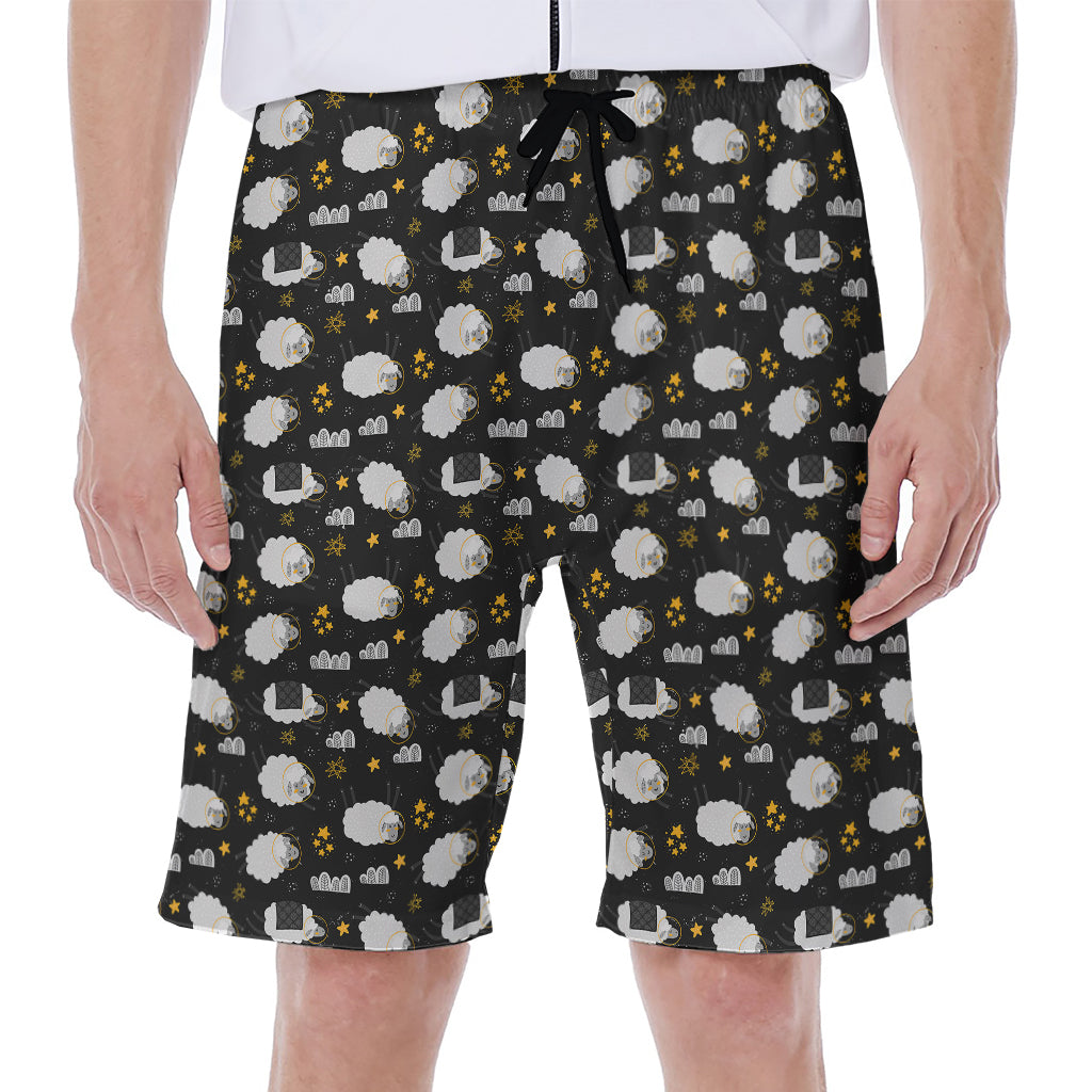 Sleeping Sheep Pattern Print Men's Beach Shorts