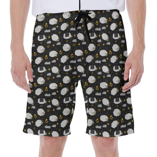 Sleeping Sheep Pattern Print Men's Beach Shorts