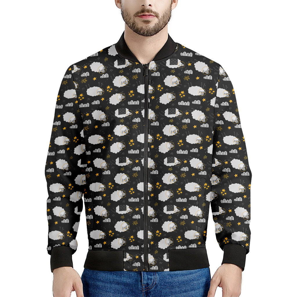 Sleeping Sheep Pattern Print Men's Bomber Jacket