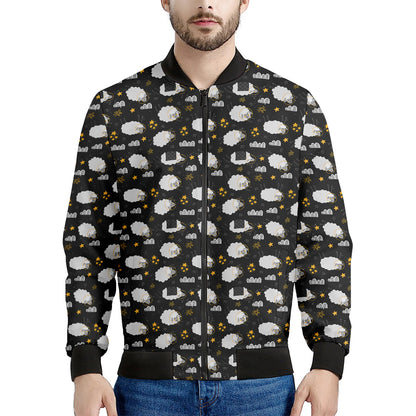 Sleeping Sheep Pattern Print Men's Bomber Jacket