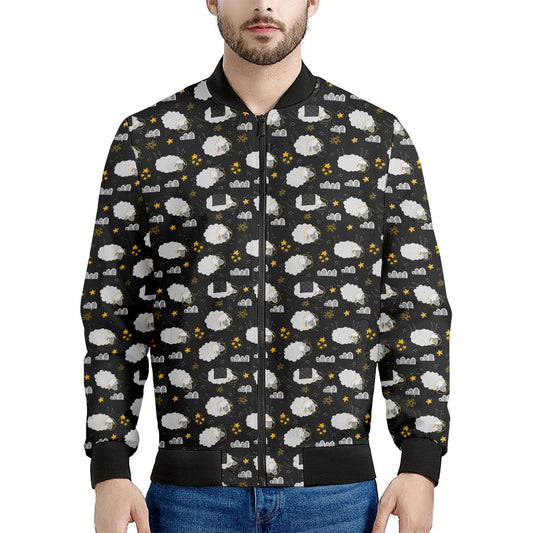 Sleeping Sheep Pattern Print Men's Bomber Jacket