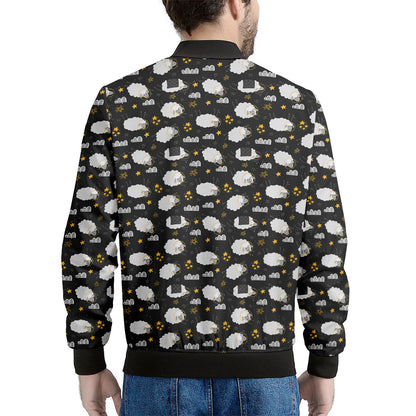 Sleeping Sheep Pattern Print Men's Bomber Jacket