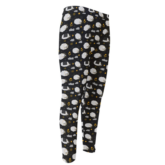 Sleeping Sheep Pattern Print Men's Compression Pants