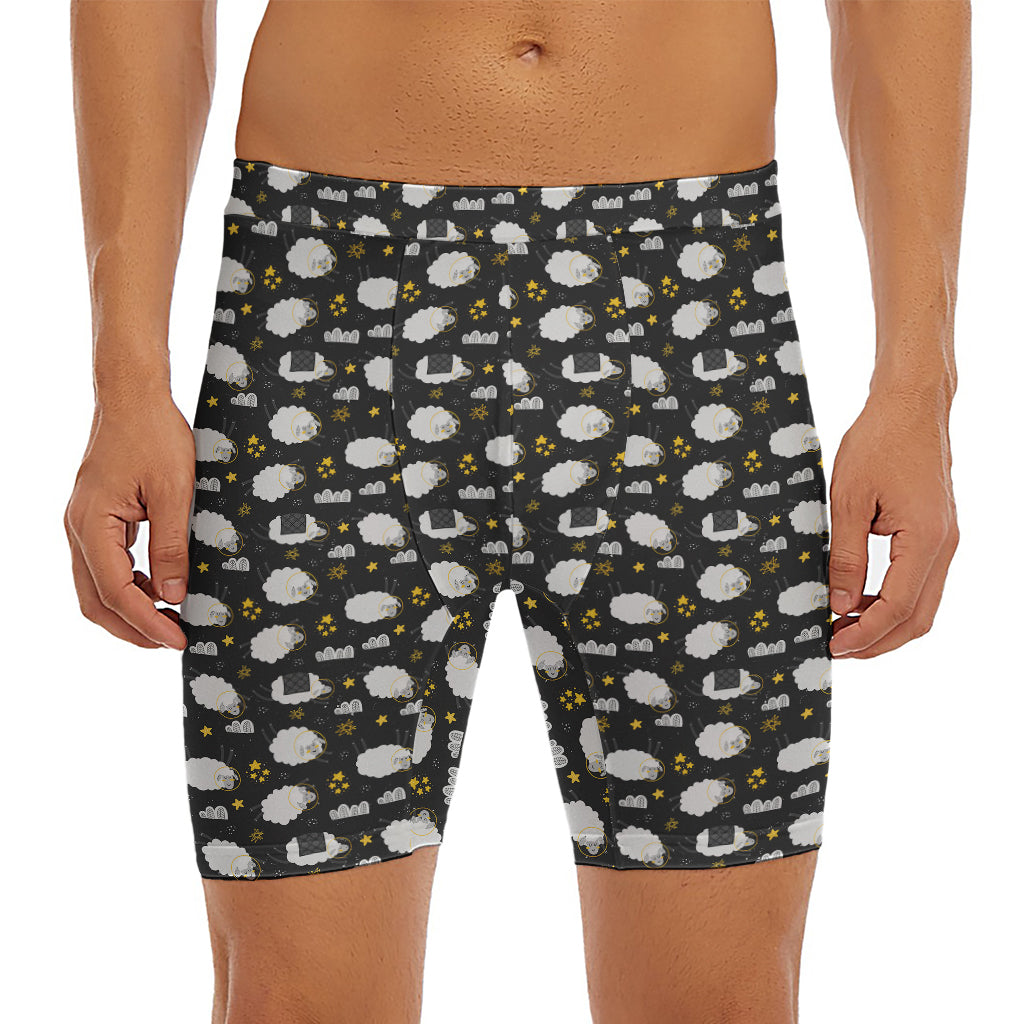 Sleeping Sheep Pattern Print Men's Long Boxer Briefs