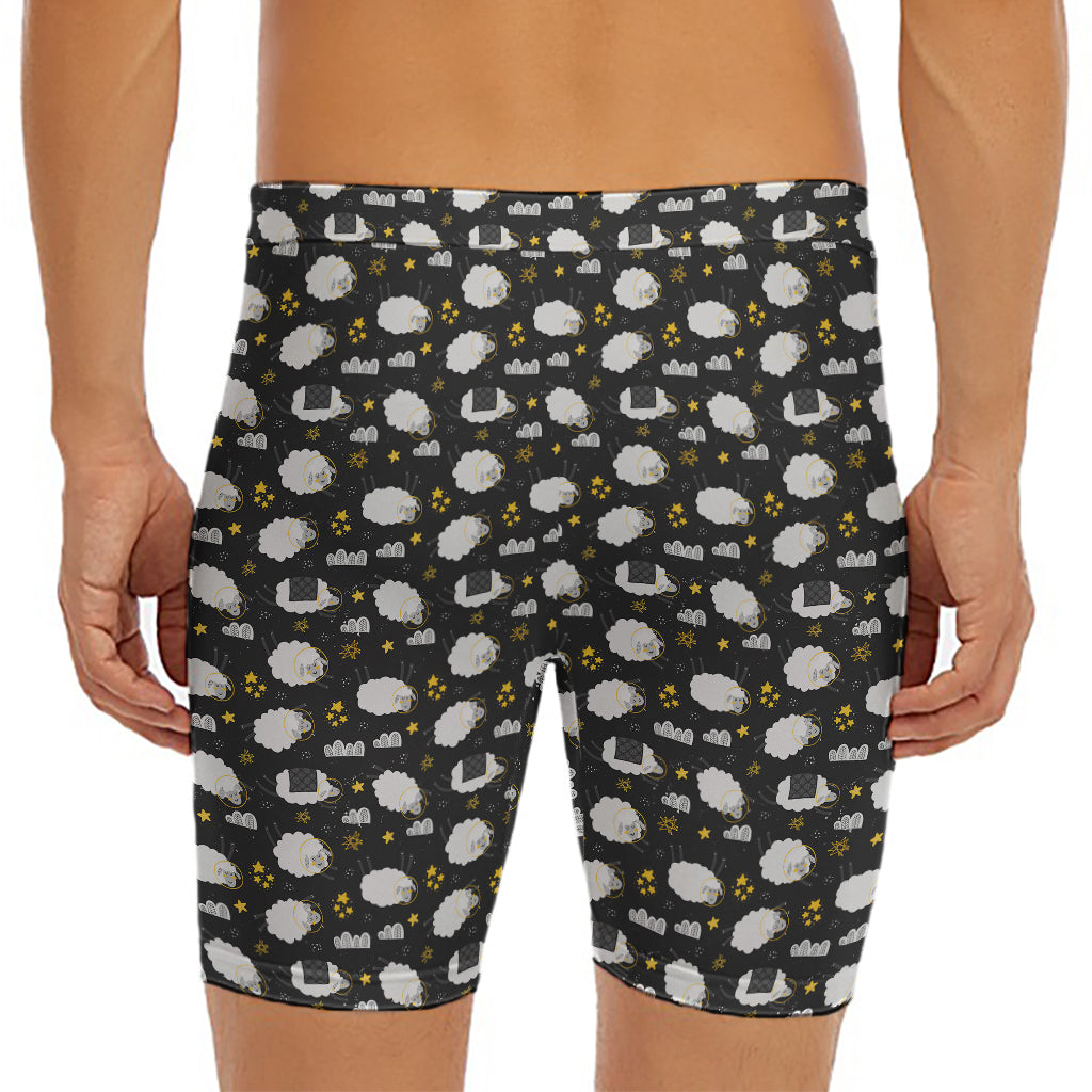 Sleeping Sheep Pattern Print Men's Long Boxer Briefs