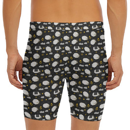 Sleeping Sheep Pattern Print Men's Long Boxer Briefs