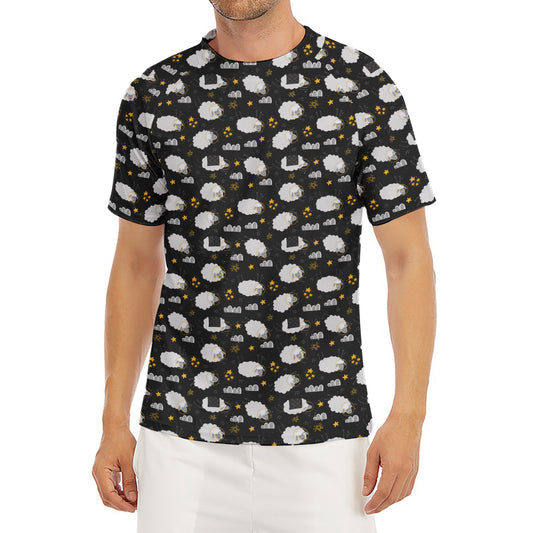 Sleeping Sheep Pattern Print Men's Short Sleeve Rash Guard