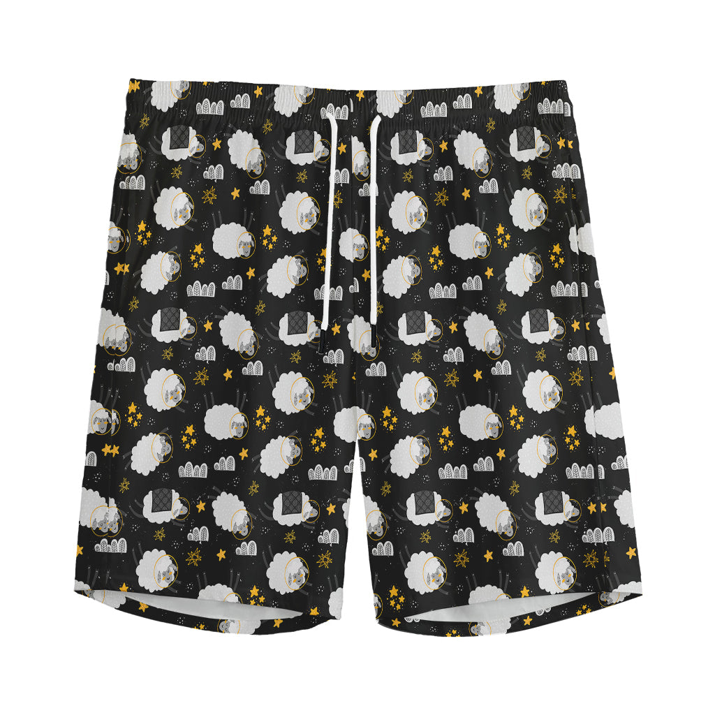 Sleeping Sheep Pattern Print Men's Sports Shorts