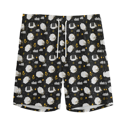 Sleeping Sheep Pattern Print Men's Sports Shorts