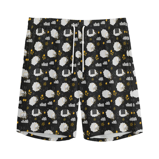 Sleeping Sheep Pattern Print Men's Sports Shorts