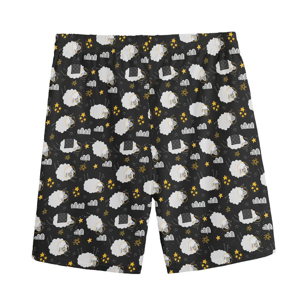 Sleeping Sheep Pattern Print Men's Sports Shorts