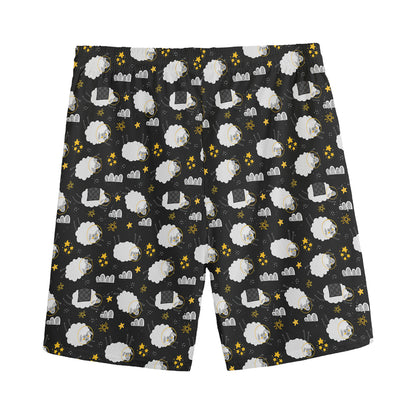 Sleeping Sheep Pattern Print Men's Sports Shorts