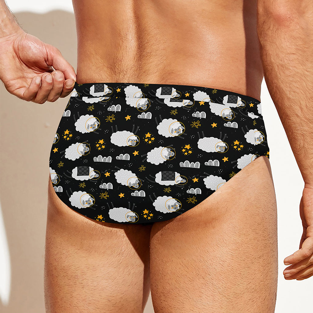 Sleeping Sheep Pattern Print Men's Swim Briefs