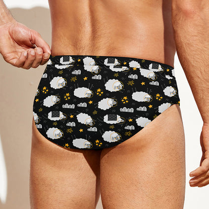 Sleeping Sheep Pattern Print Men's Swim Briefs