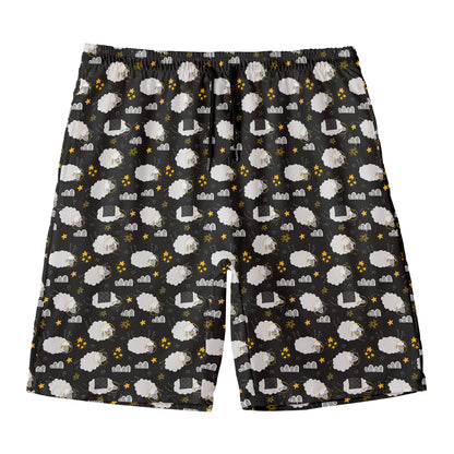 Sleeping Sheep Pattern Print Men's Swim Trunks
