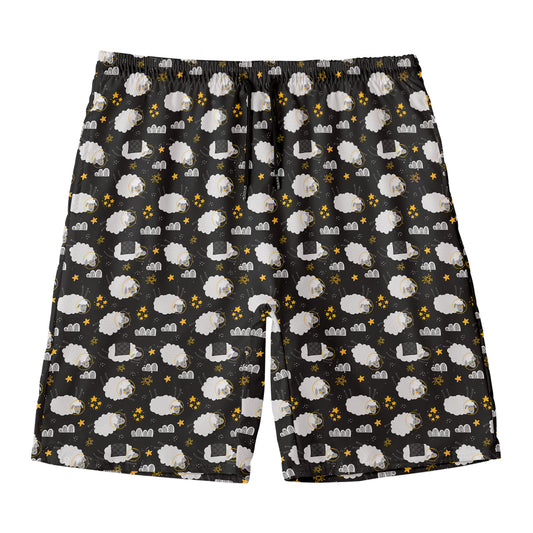 Sleeping Sheep Pattern Print Men's Swim Trunks