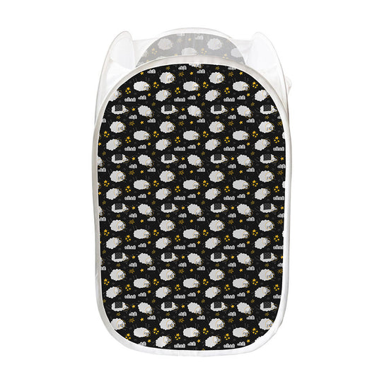 Sleeping Sheep Pattern Print Mesh Laundry Hamper