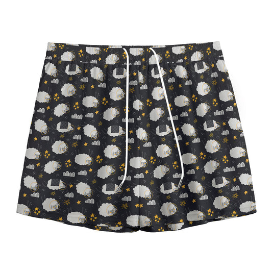 Sleeping Sheep Pattern Print Mesh Shorts