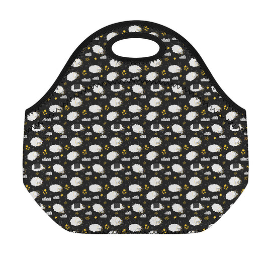 Sleeping Sheep Pattern Print Neoprene Lunch Bag