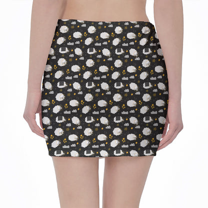 Sleeping Sheep Pattern Print Pencil Mini Skirt
