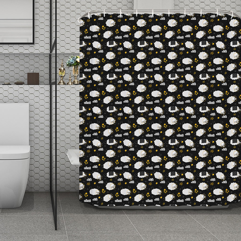 Sleeping Sheep Pattern Print Polyester Shower Curtain