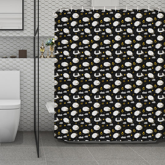 Sleeping Sheep Pattern Print Polyester Shower Curtain
