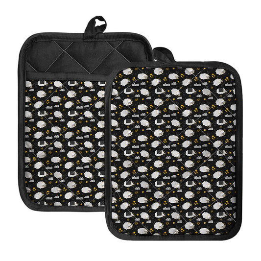 Sleeping Sheep Pattern Print Pot Holders With Pocket