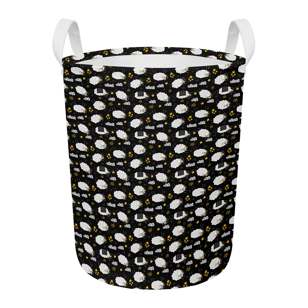 Sleeping Sheep Pattern Print Round Laundry Basket