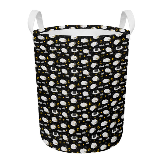 Sleeping Sheep Pattern Print Round Laundry Basket