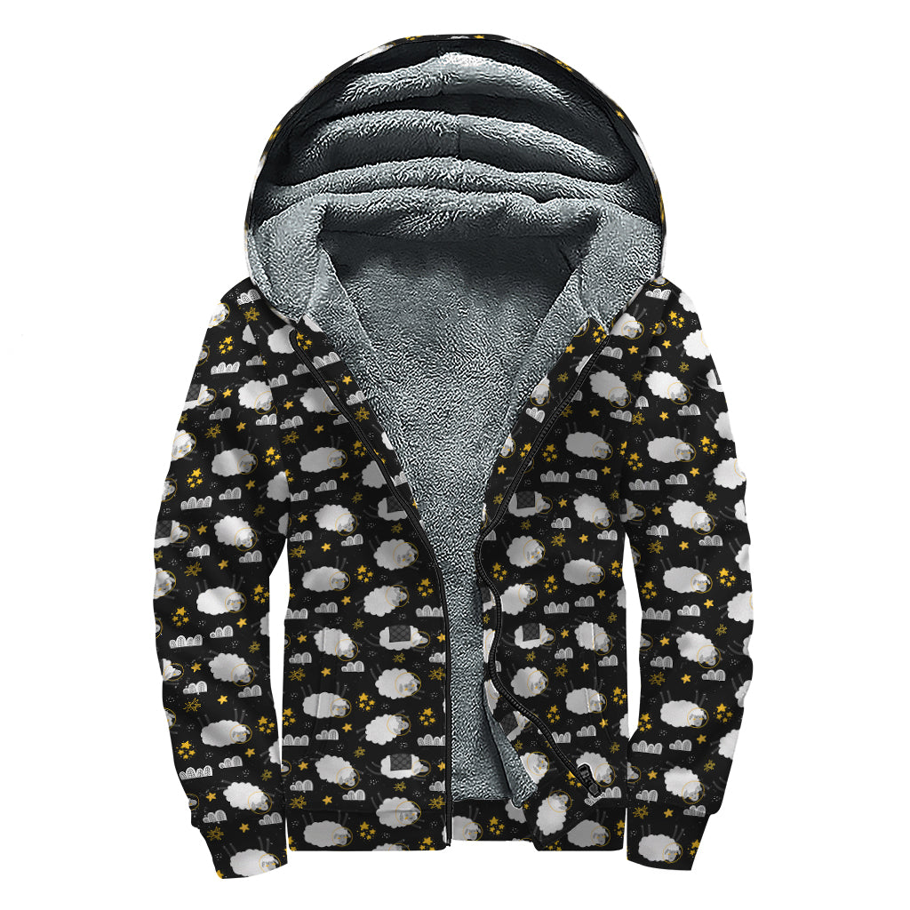 Sleeping Sheep Pattern Print Sherpa Lined Zip Up Hoodie