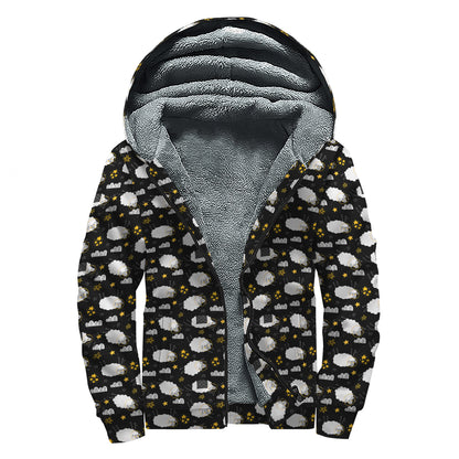 Sleeping Sheep Pattern Print Sherpa Lined Zip Up Hoodie