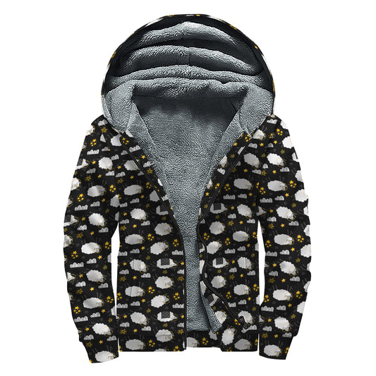 Sleeping Sheep Pattern Print Sherpa Lined Zip Up Hoodie