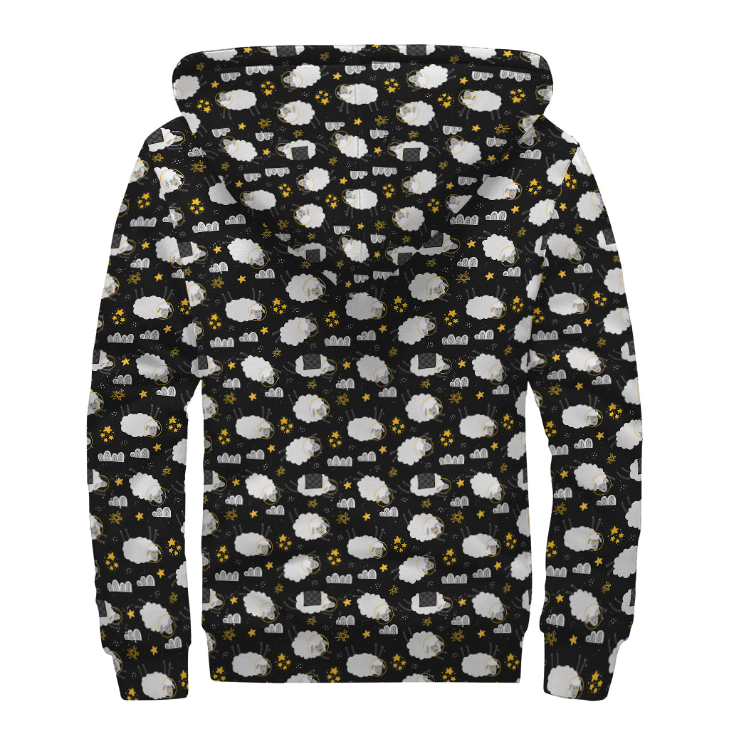 Sleeping Sheep Pattern Print Sherpa Lined Zip Up Hoodie