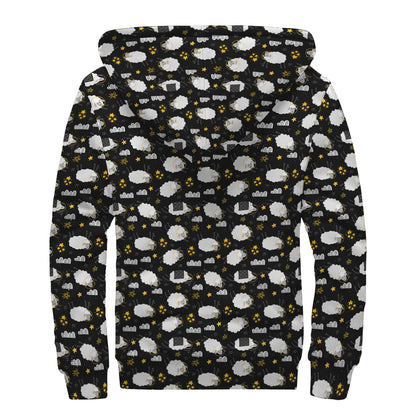 Sleeping Sheep Pattern Print Sherpa Lined Zip Up Hoodie