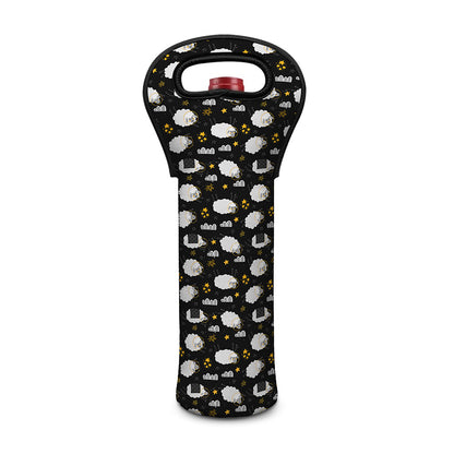Sleeping Sheep Pattern Print Single Neoprene Wine Tote