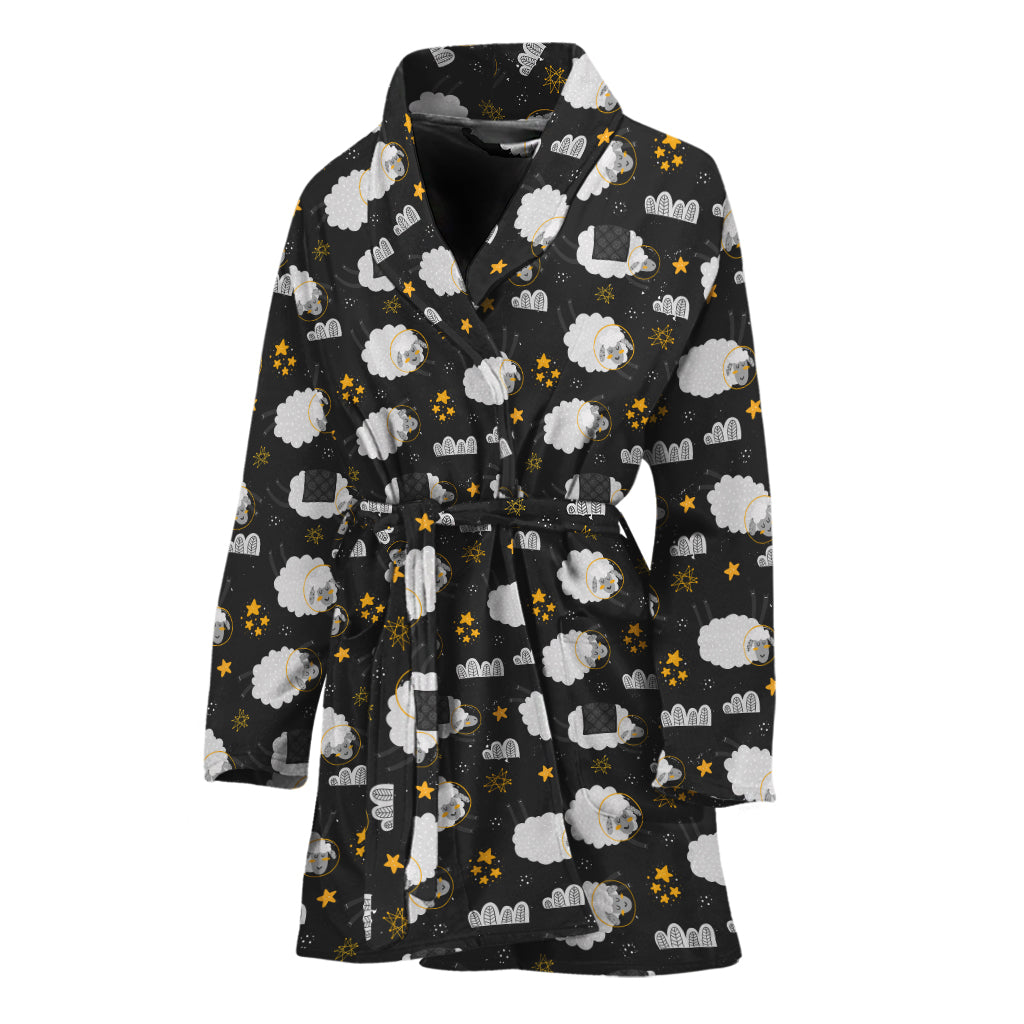 Sleeping Sheep Pattern Print Women's Bathrobe