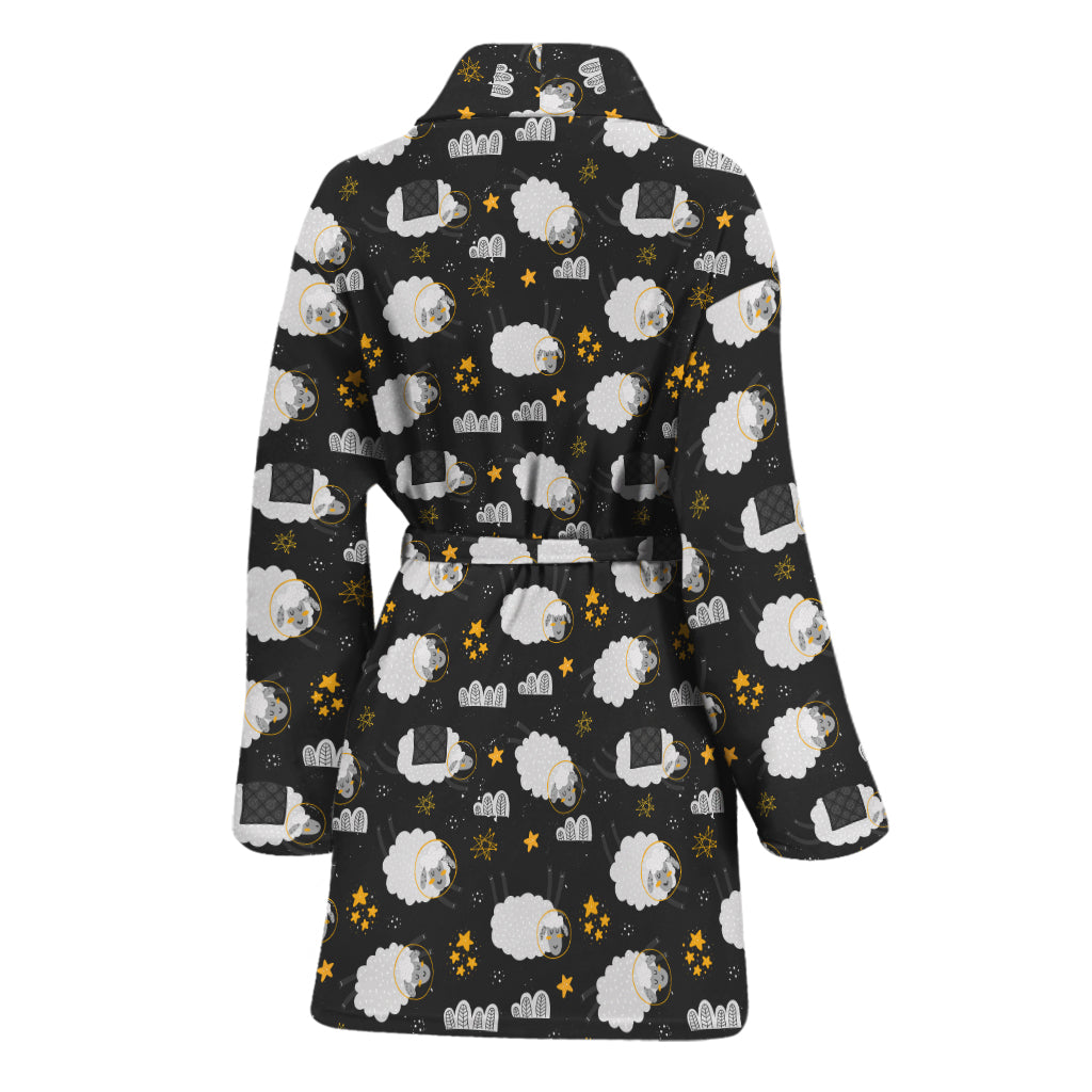 Sleeping Sheep Pattern Print Women's Bathrobe