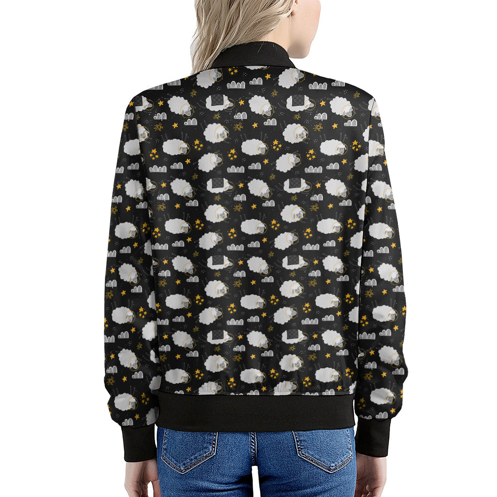 Sleeping Sheep Pattern Print Women's Bomber Jacket