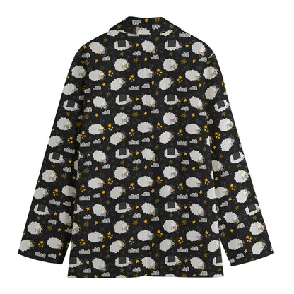 Sleeping Sheep Pattern Print Women's Cotton Blazer