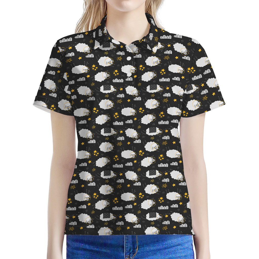 Sleeping Sheep Pattern Print Women's Polo Shirt